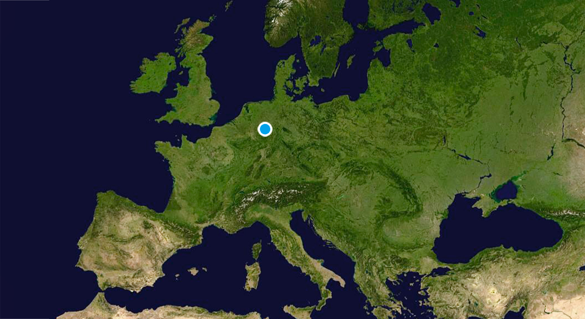 Satellite view of Europe with AMR Advanced Market Research marked in Düsseldorf, Germany